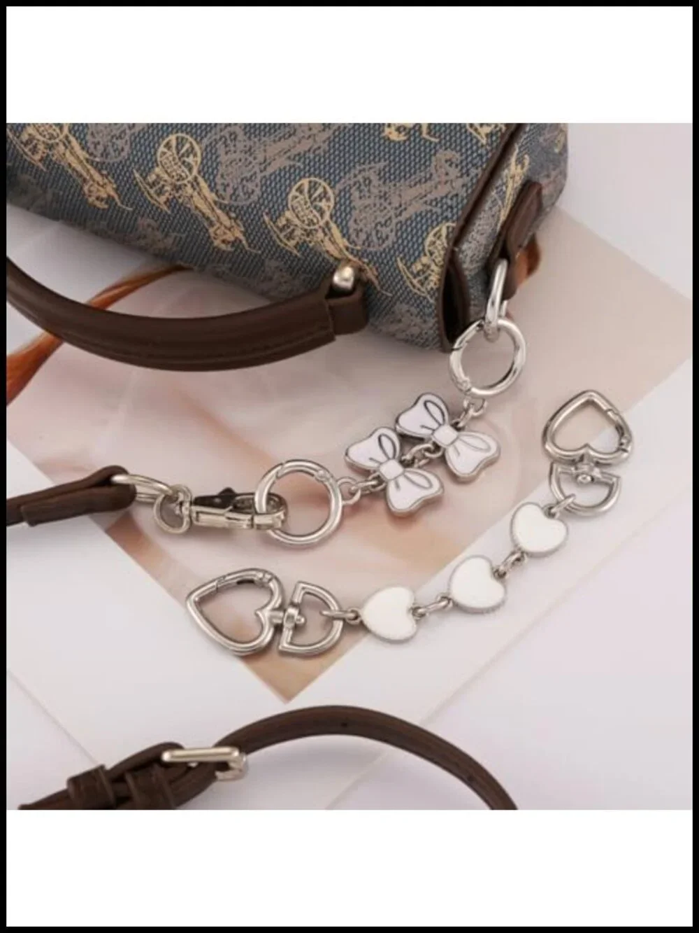 Bag Chain Purse Extender with Heart & Bow Charms - Purse Strap Extender